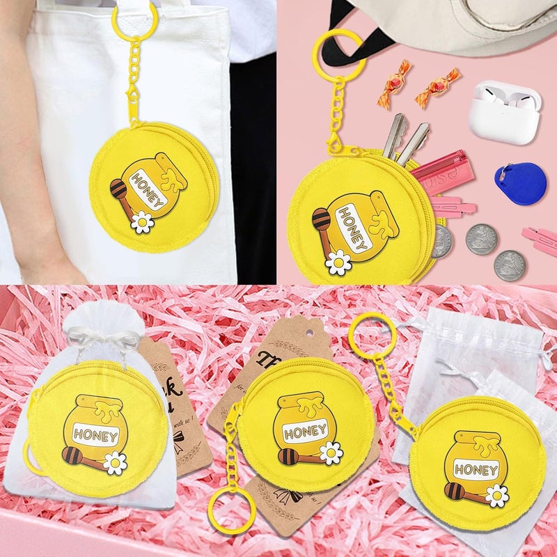Elecrainbow 36 Pack Bee Themed Change Purses Set Include 12 Honey Pot Wallets with Keyring, 12 Thank You Tags and 12 Organza Bags for Bumble Bee Baby to Bee Birthday Baby Shower Decor,Yellow - Image 3